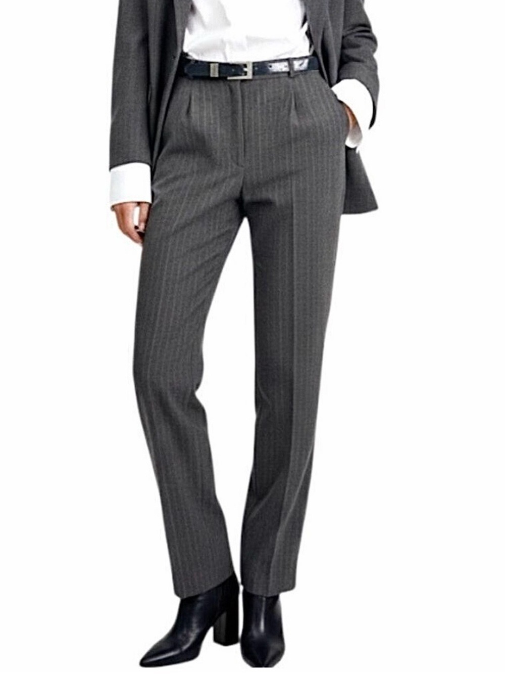 NWT vintage grey pin stripe pleated high rise straight leg old money trousers 12